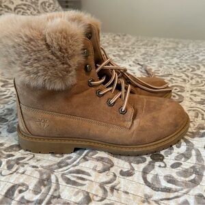 Suede ankle boots.  Chunky heal. Barely worn.